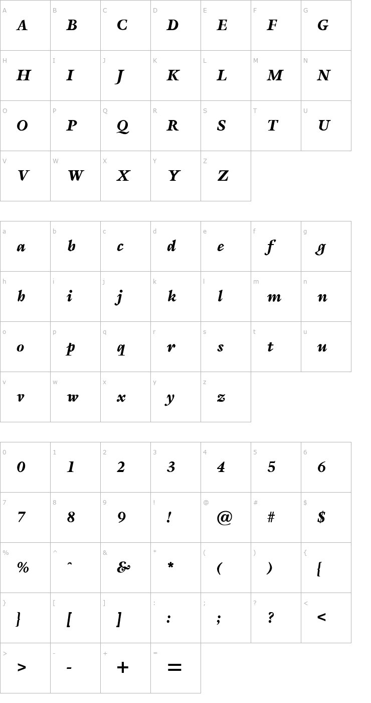 Character Map OPTISapir Font