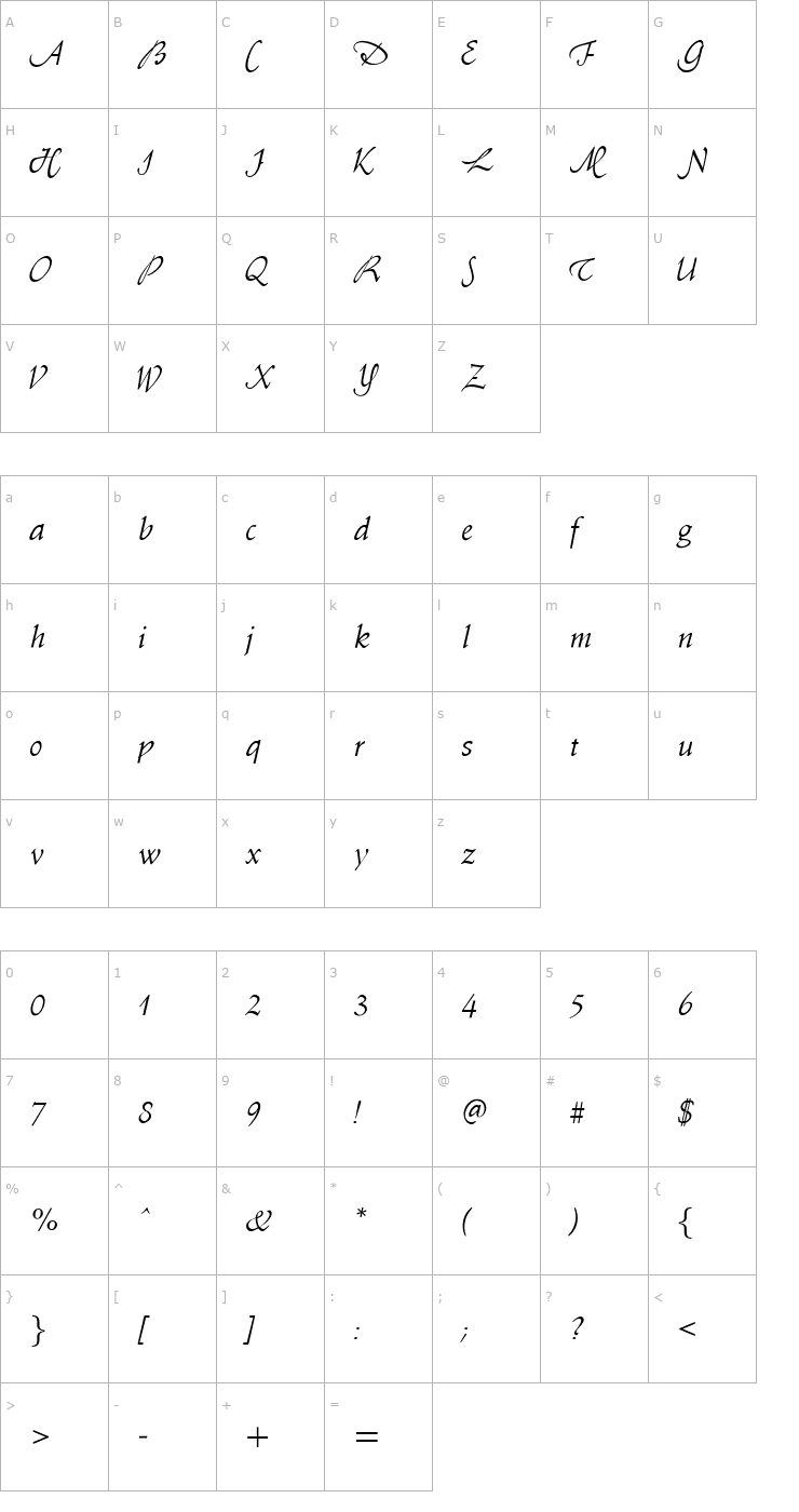 Character Map OPTISchneidler-Swash Font