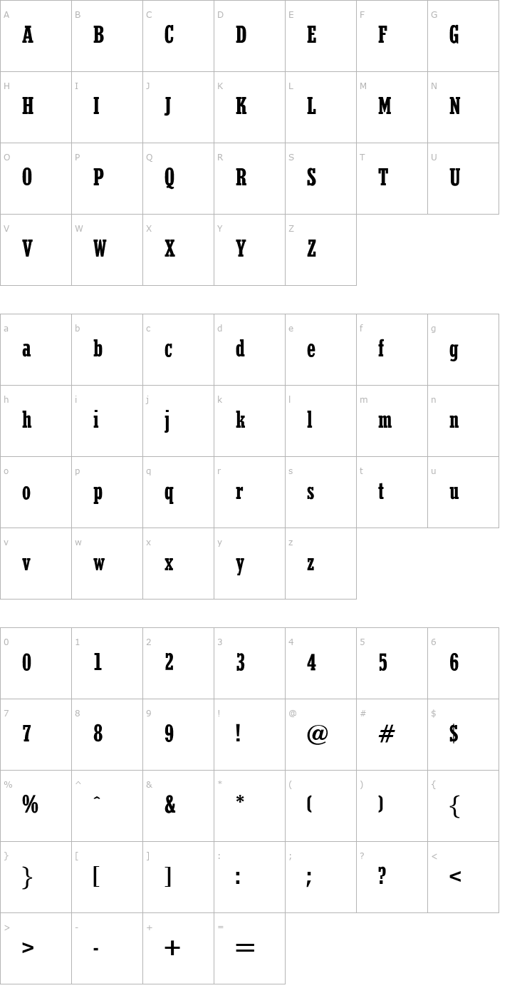 Character Map OPTIStymie-BoldCondensed Font