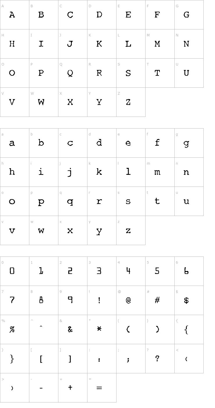 Character Map OPTITypewriter-Special Font