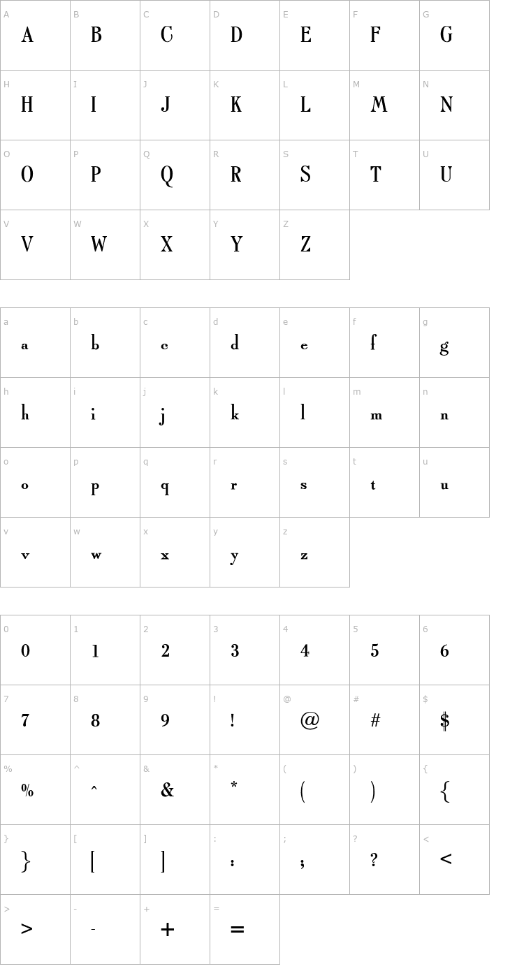 Character Map OPTITypoRoman Font