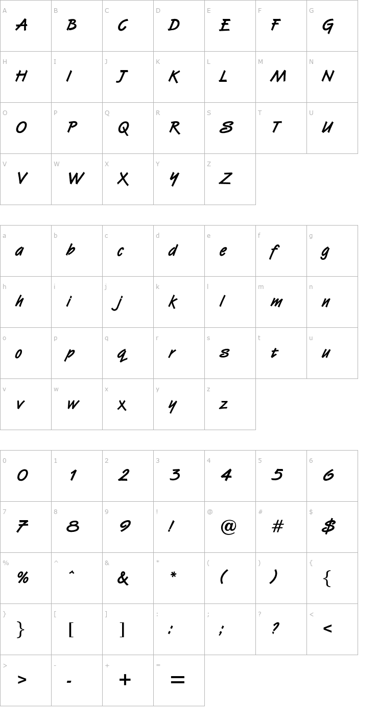 Character Map OPTIVanilla-Bold Font