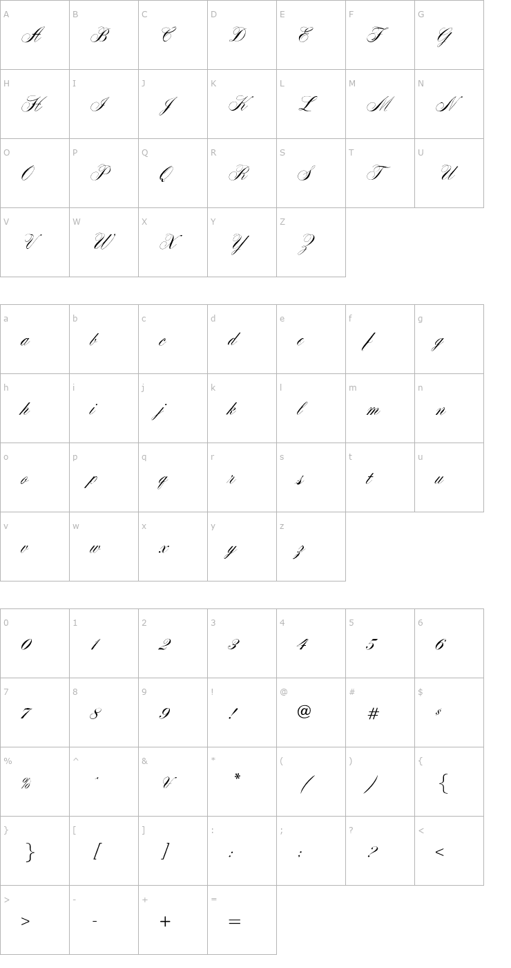 Character Map OPTIYale-ScriptSuppl Font