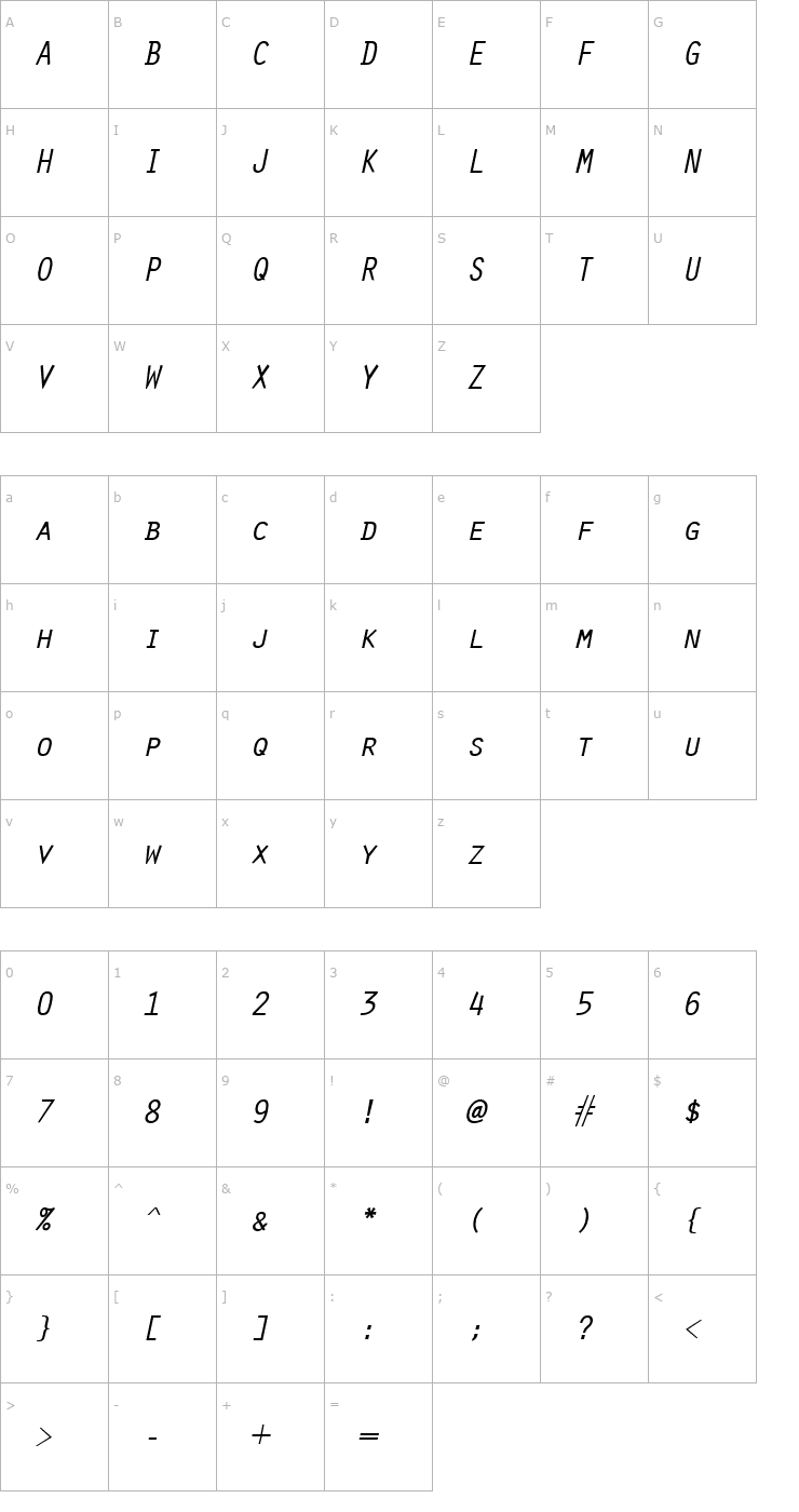 Character Map Oracle Italic Font