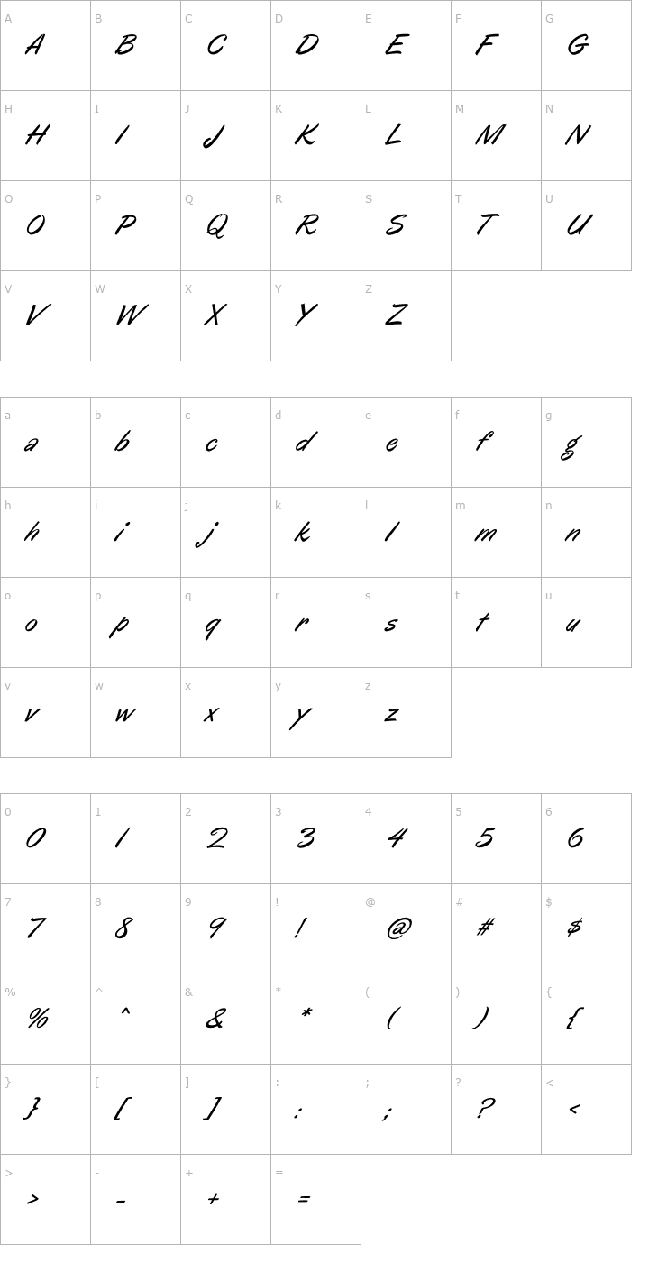 Character Map Oregano Italic Font
