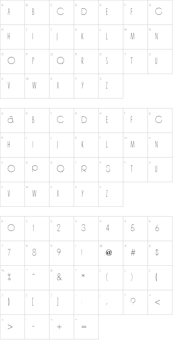 Character Map Organda Light Regular Font