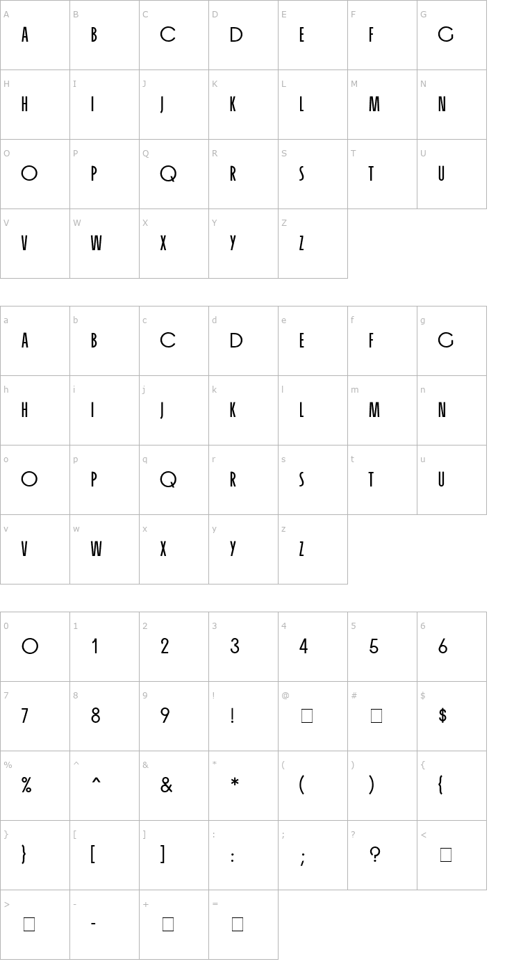 Character Map Organda MN Bold Font