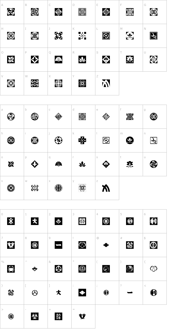 Character Map Orient Patterns Font