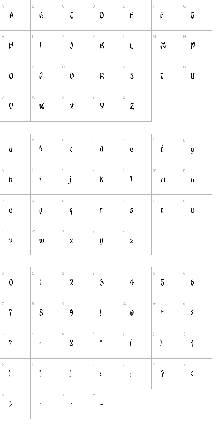 Character Map OrientNarrow Regular Font