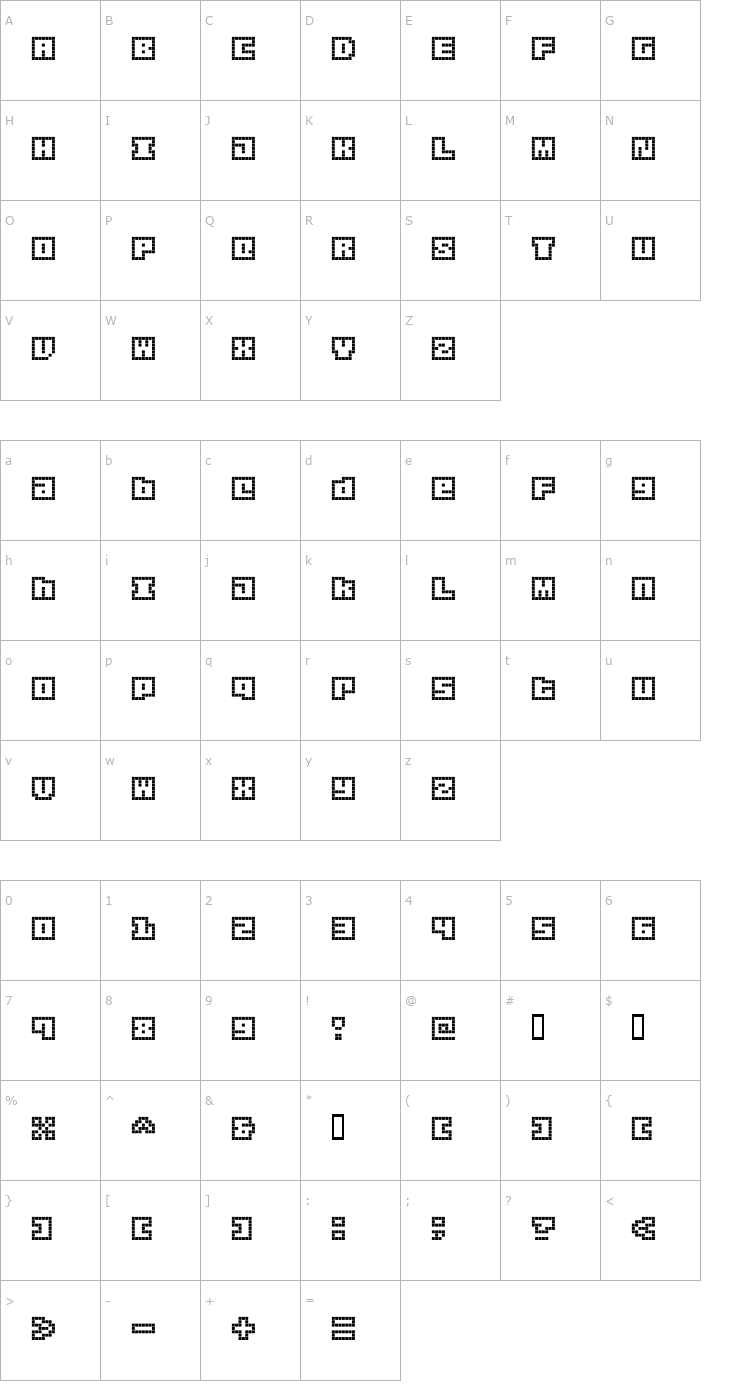 Character Map Origami Mommy Pixellated Font