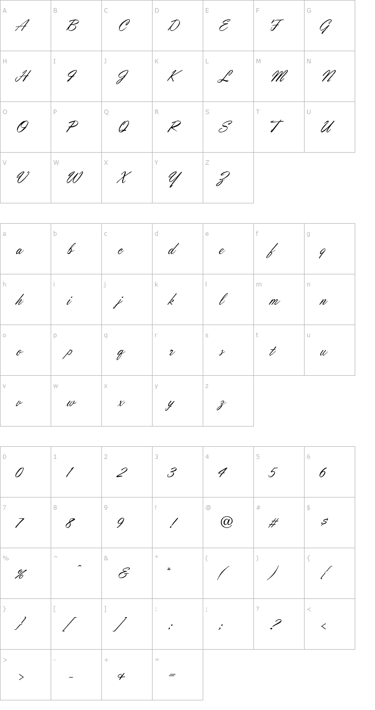 Character Map Orion Script Normal Font