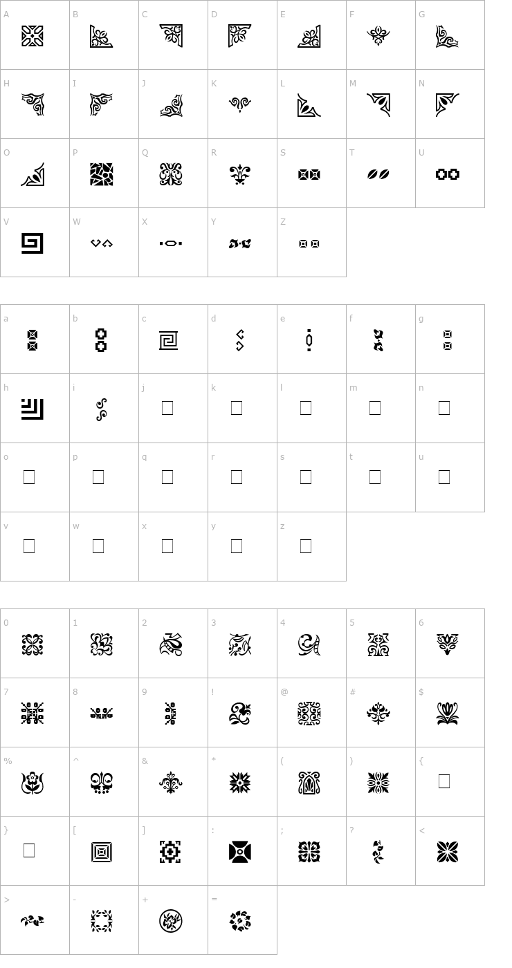 Character Map Ornament Font