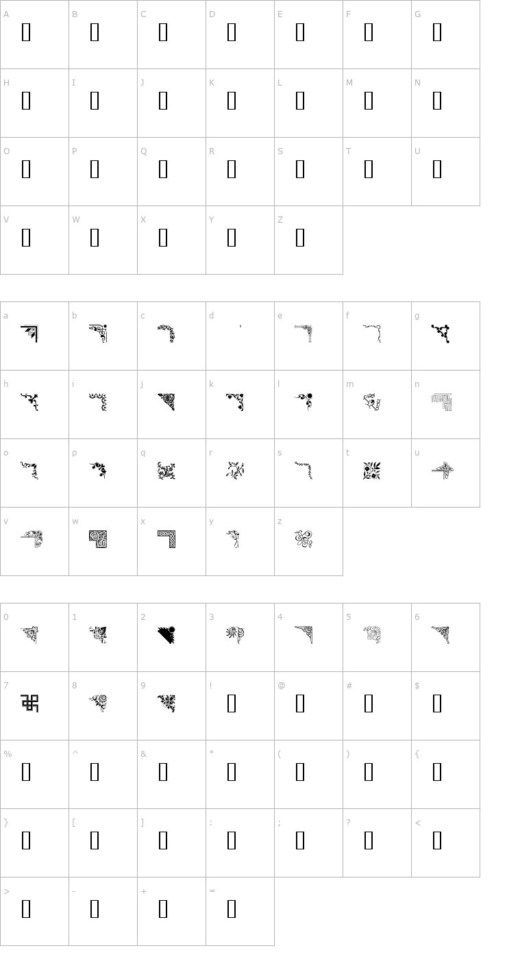 Character Map Ornamental Corners Font