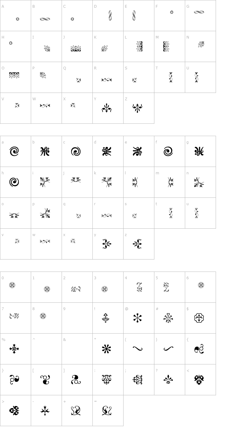 Character Map Ornaments Village FB Font
