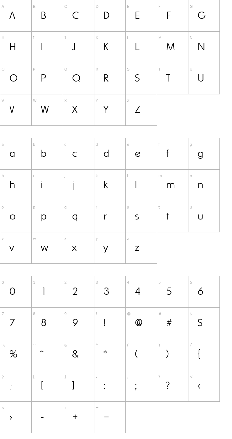 Character Map Ornitons-Xlight Font