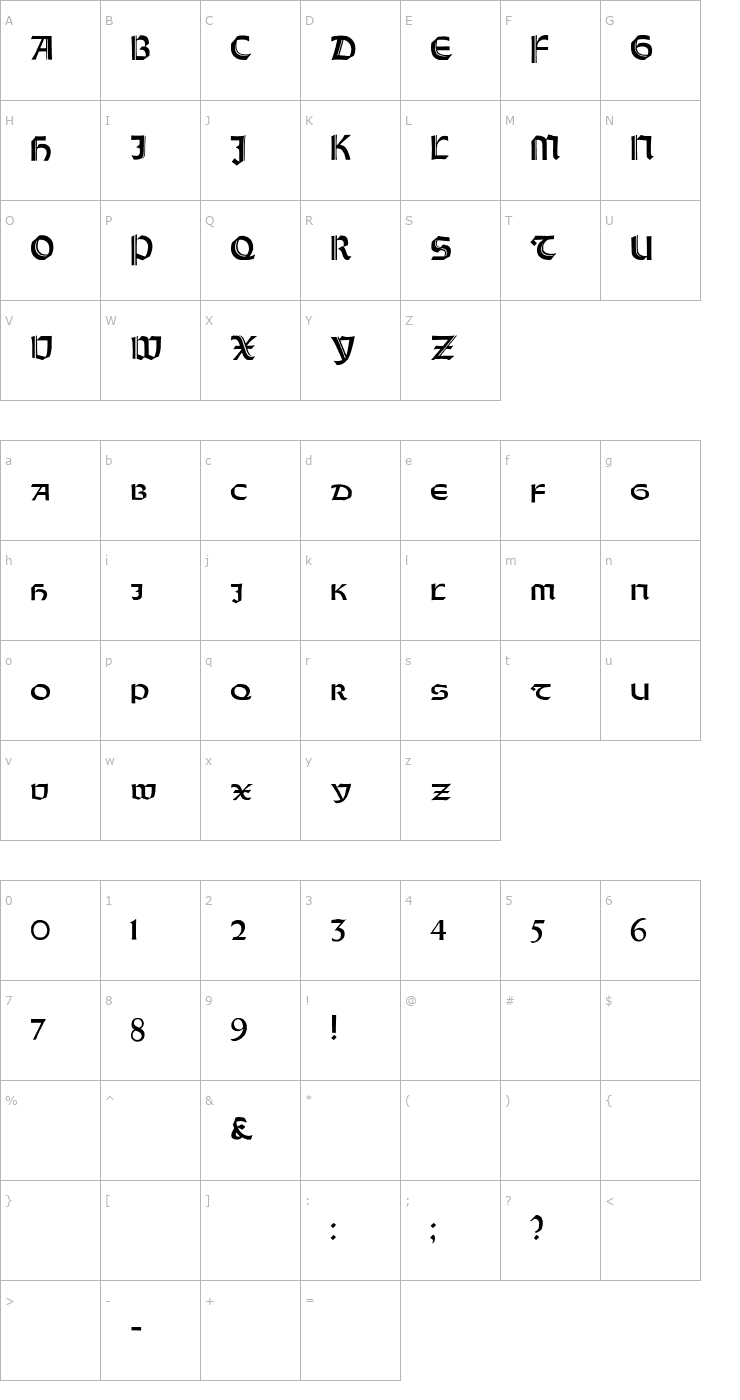 Character Map Orotund Capitals Heavy Font
