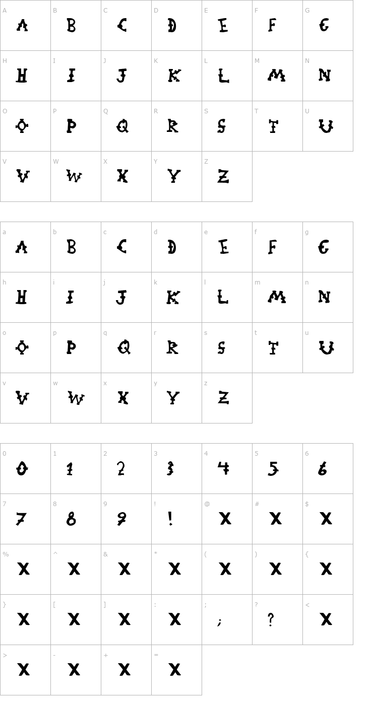 Character Map Orphanage Riot 1 Font