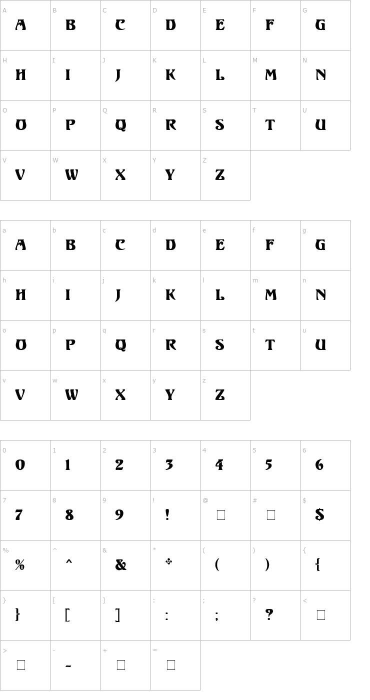 Character Map Ortem MN Font