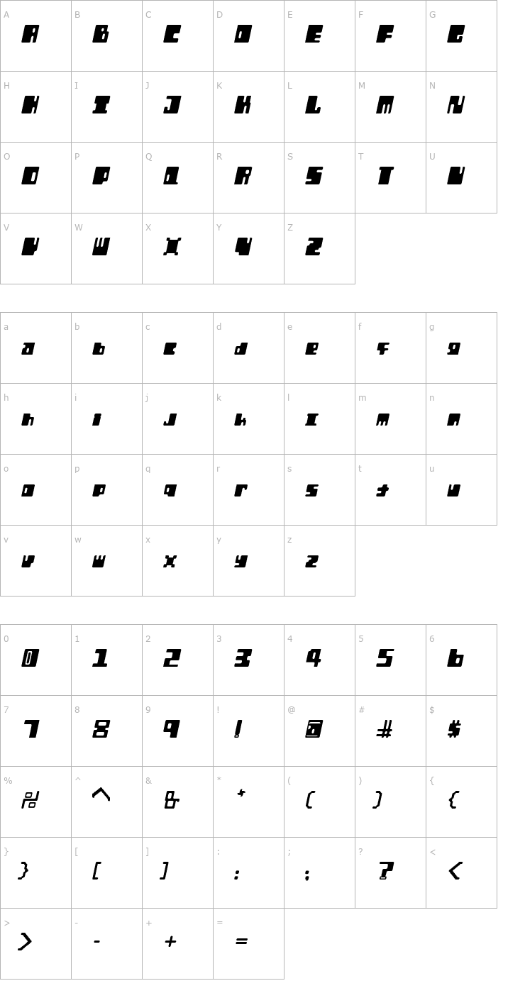 Character Map Orthotopes Italic Font