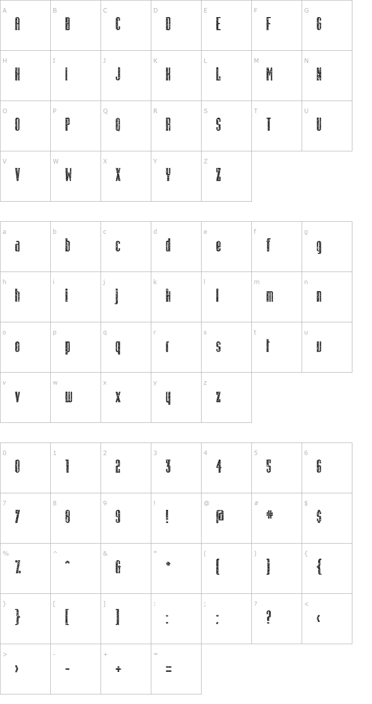 Character Map Osteo Corroded Font