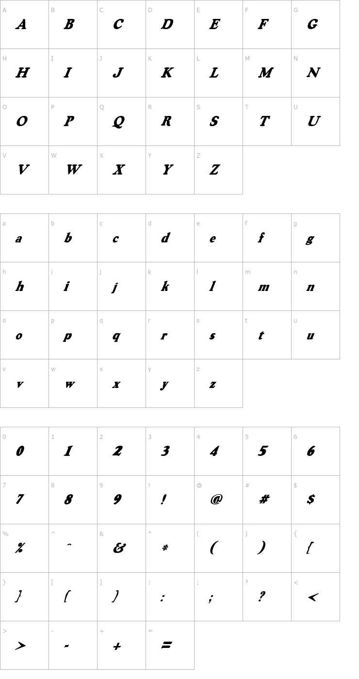 Character Map OswaldGrey Italic Font