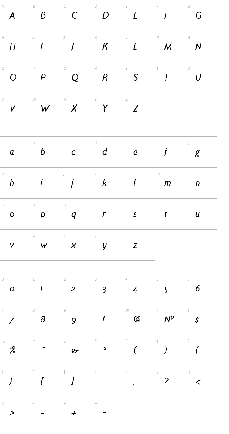 Character Map Ottomat Italic Font