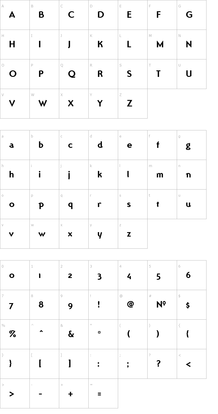 Character Map OttomatBold Font