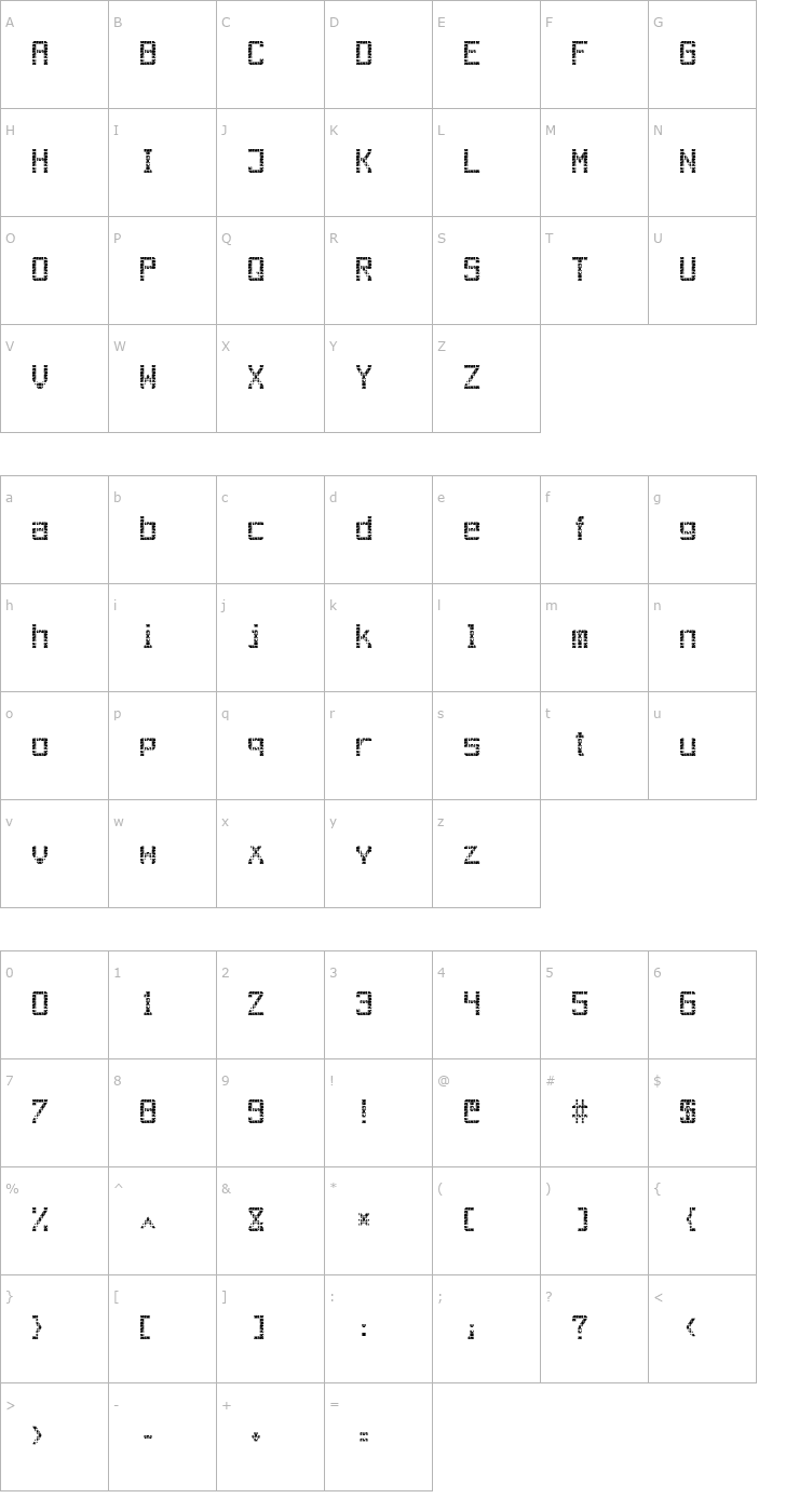 Character Map Out AEG LCD Font