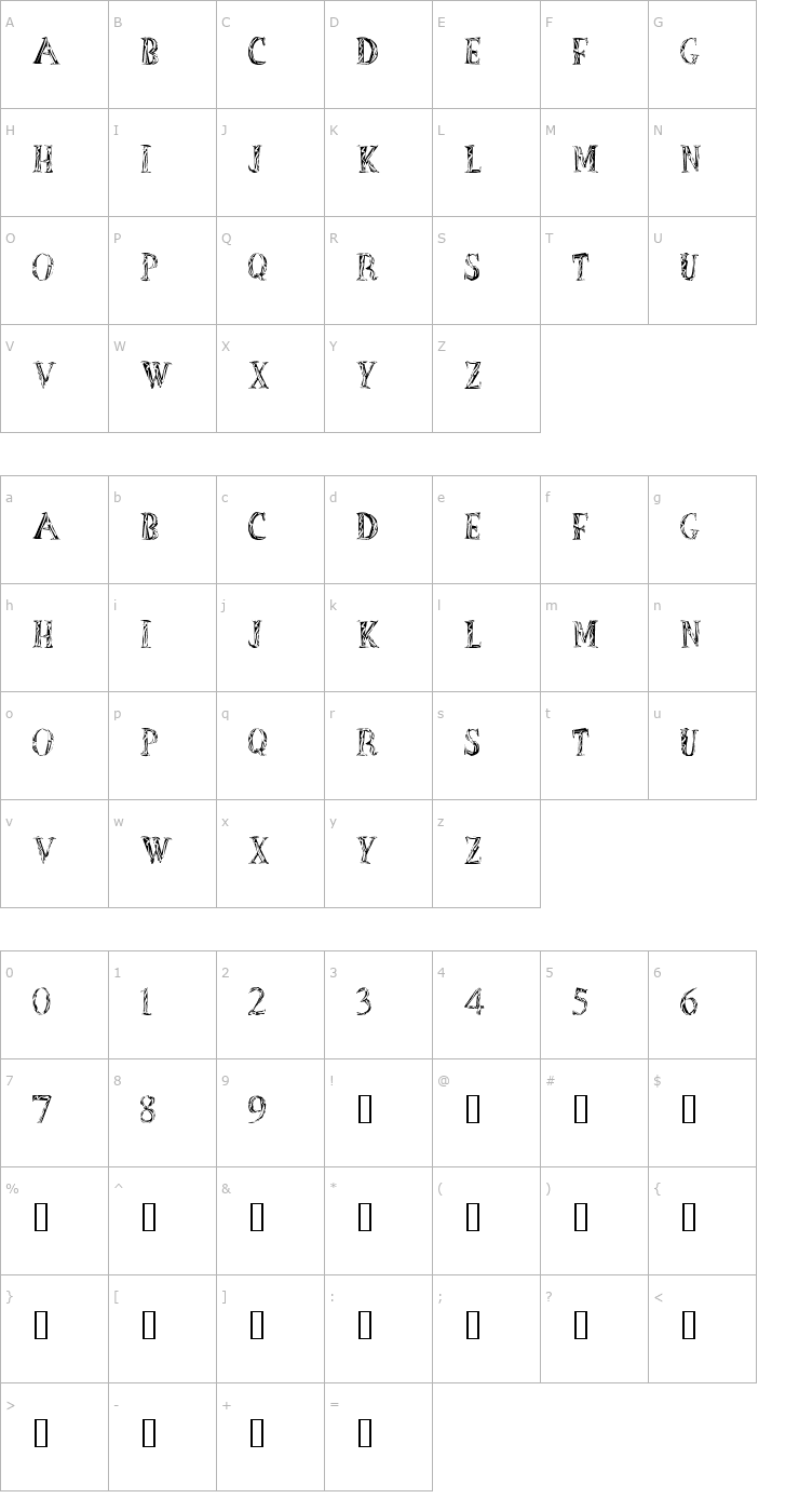 Character Map Out of Africa Font