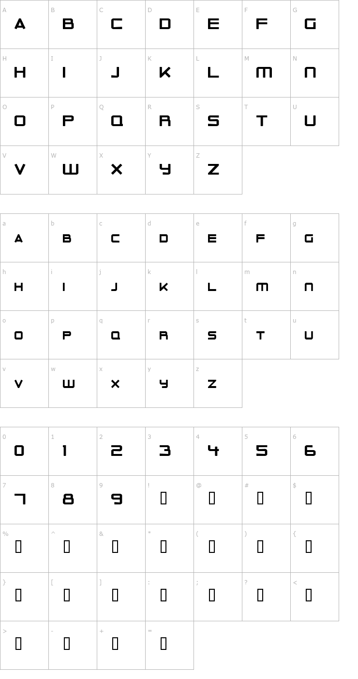 Character Map Outer Limits Solid Font