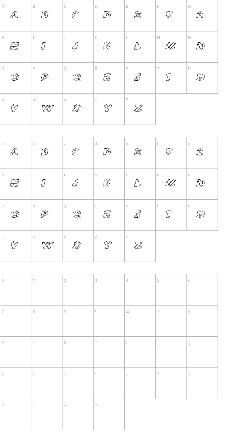 Character Map OutHouseDisplayCaps Italic Font