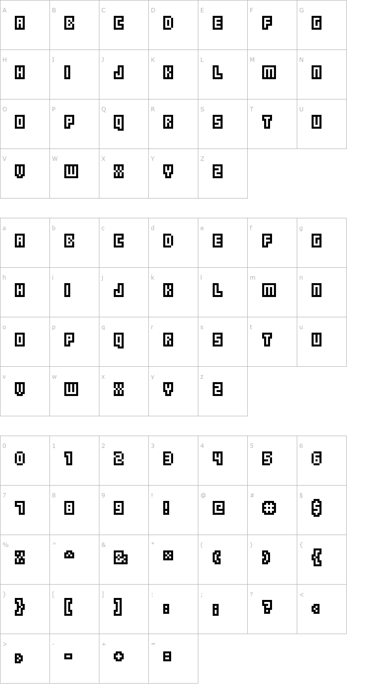 Character Map outlinePixelExtended Font
