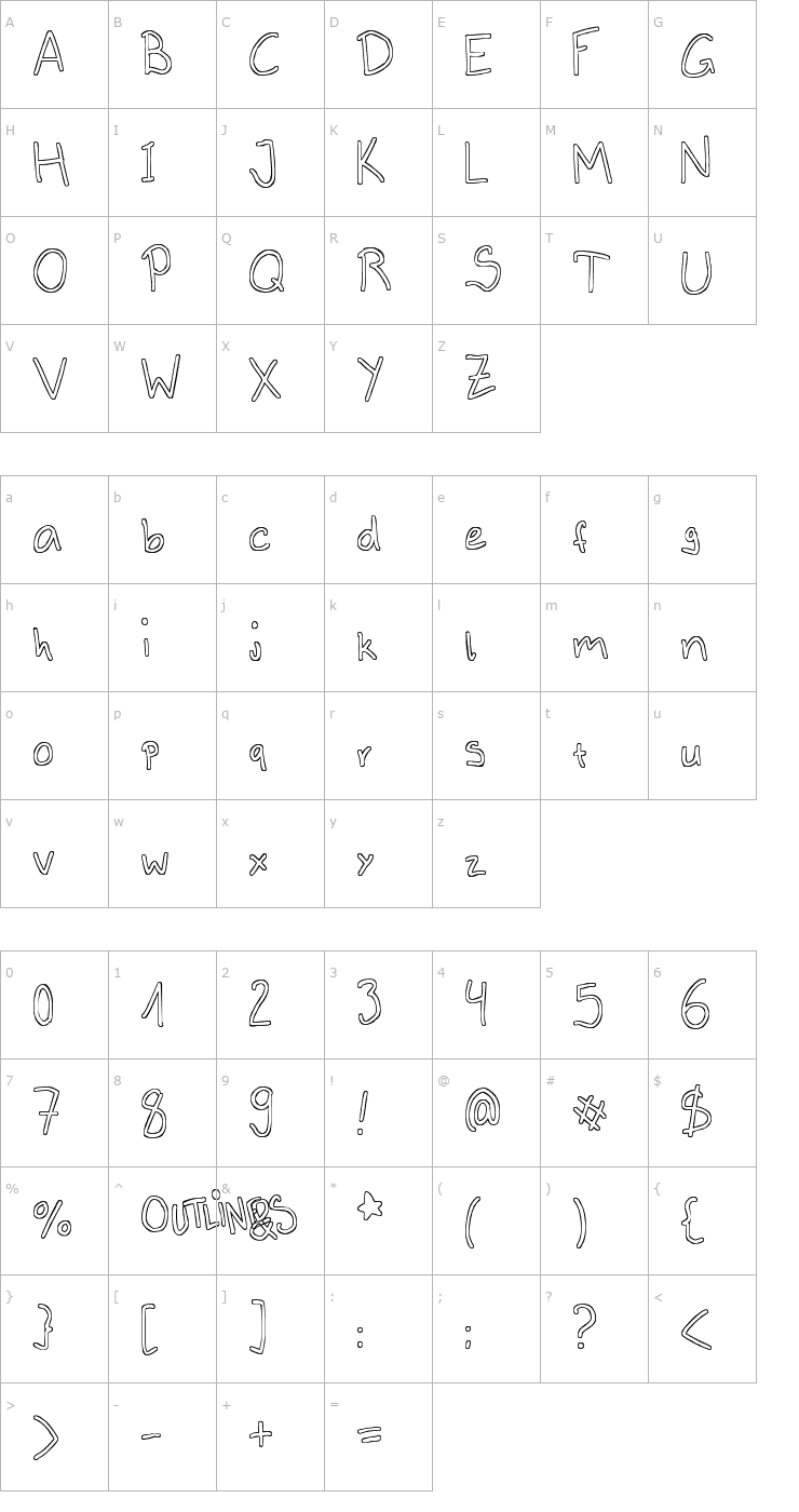 Character Map Outlines Font