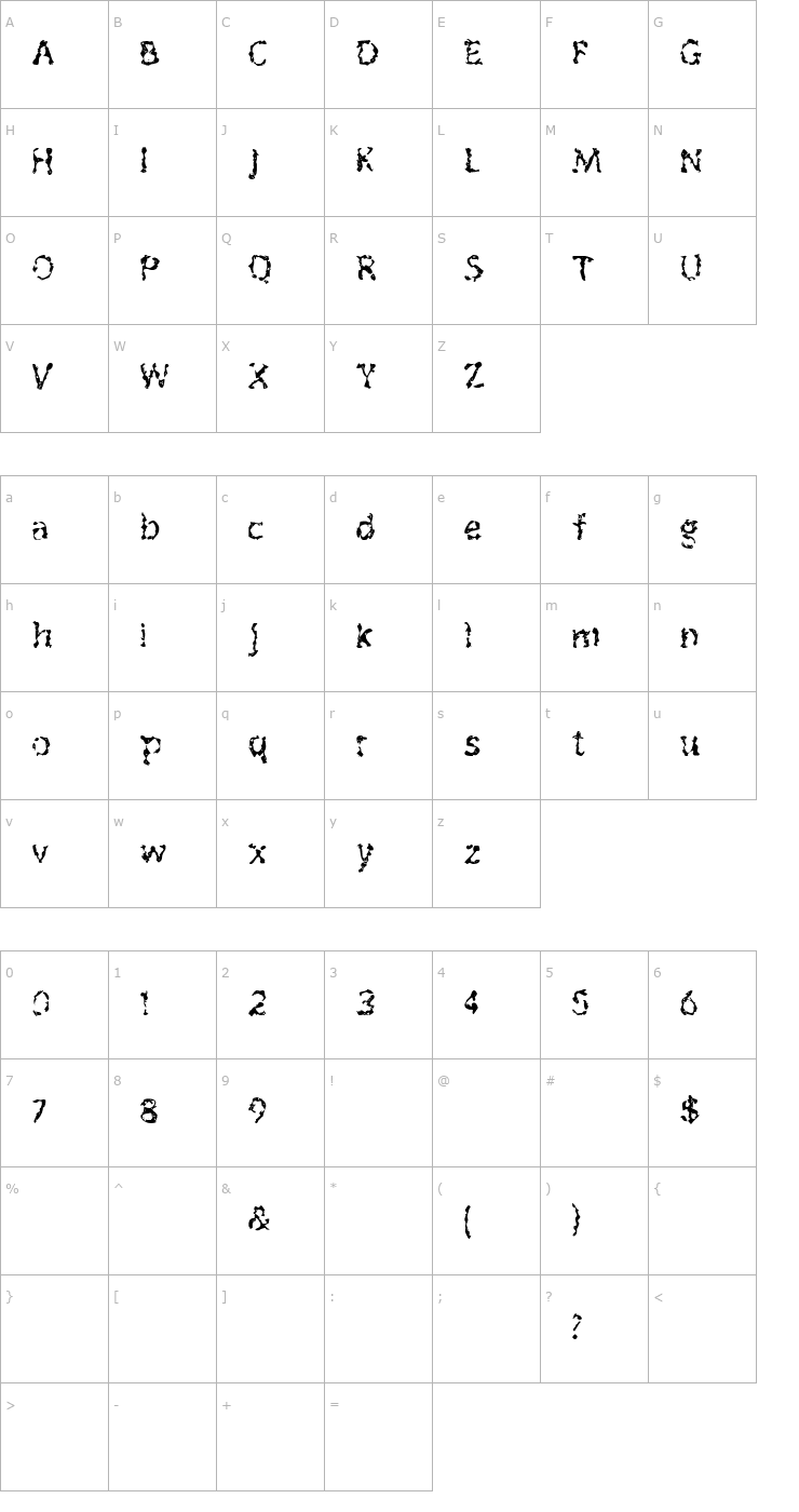 Character Map outofink Font