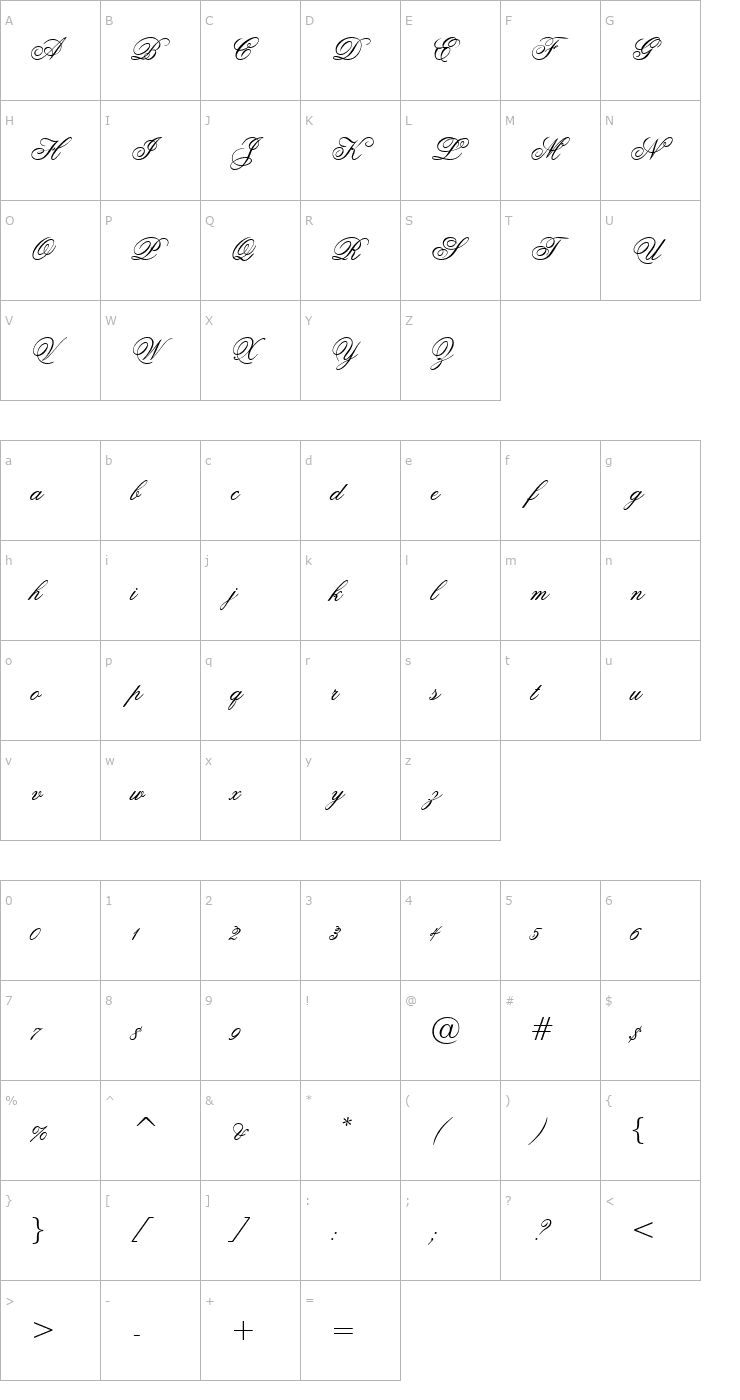 Character Map Ouverture script Font