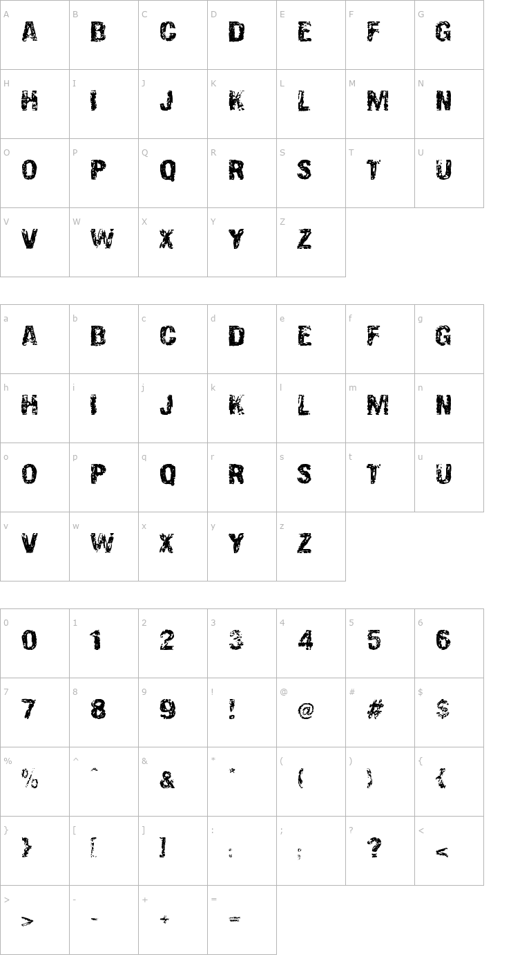 Character Map Overprint DSG Font