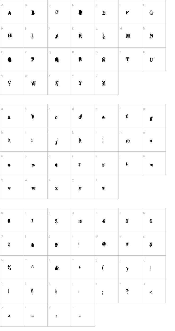 Character Map Overwork Font