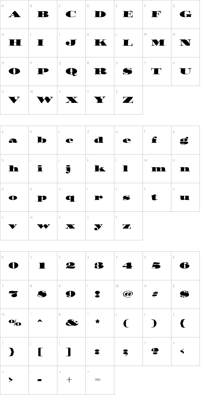 Character Map Ozwald ICG Font