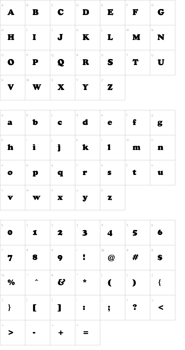 Character Map Ozzie Black Font