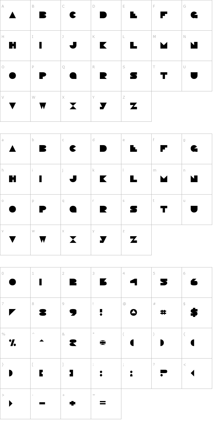 Character Map Pacmania Normal Font