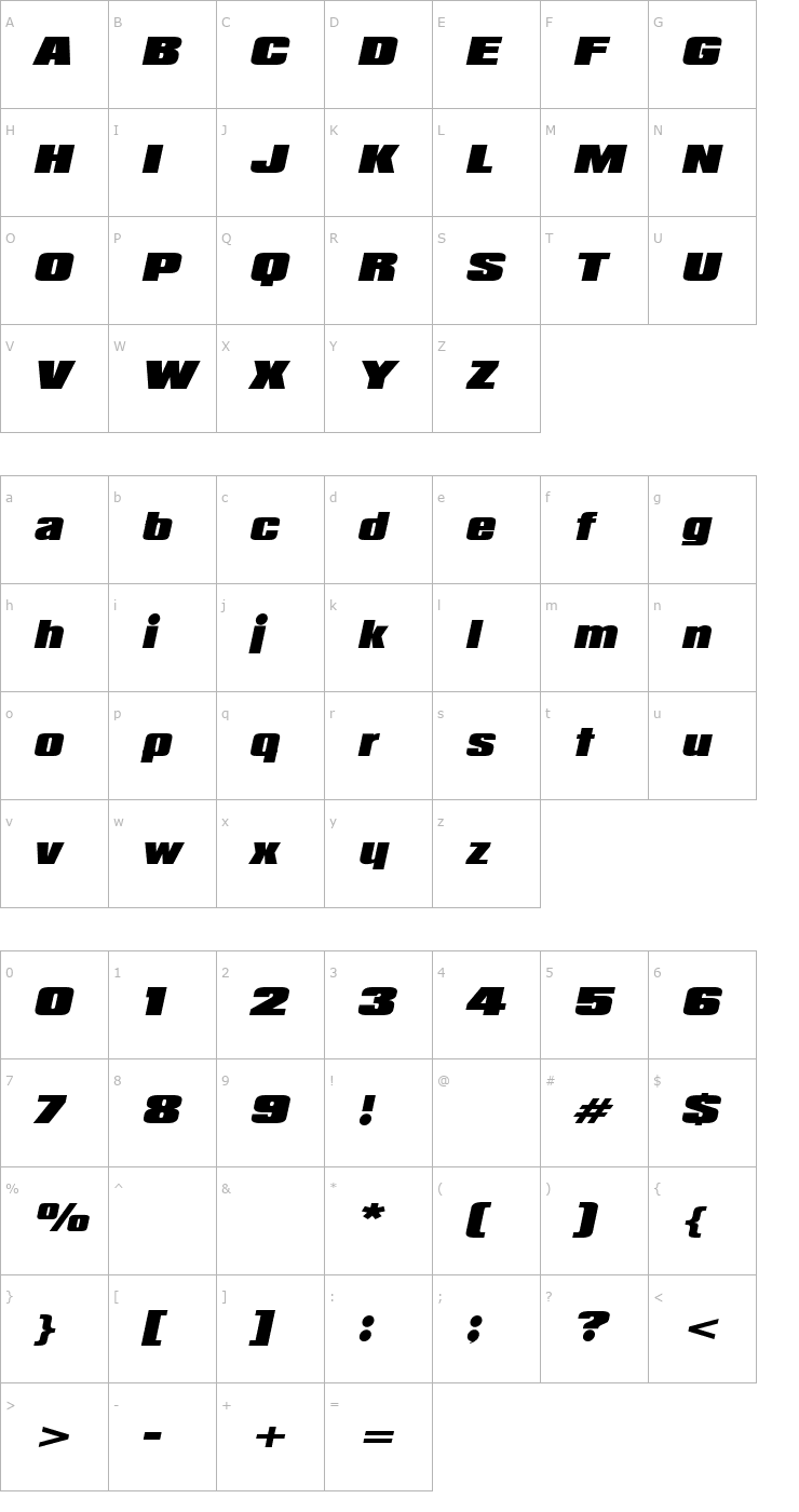 Character Map Padaloma Italic Font