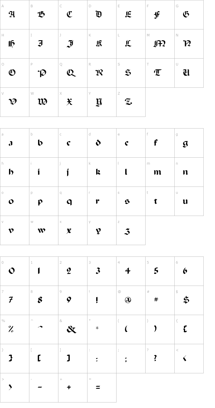 Character Map Paganini Regular Font