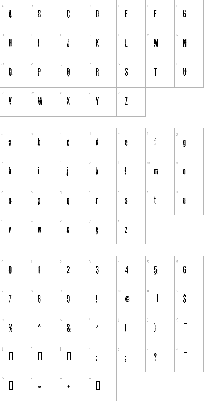 Character Map Pahuenga Cass Font