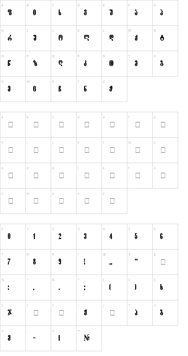 Character Map Pakizy-ITV Bold Font