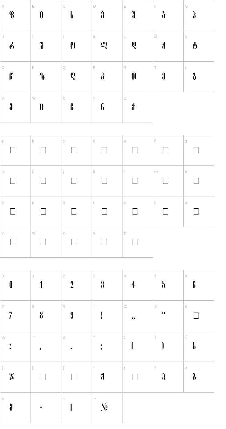 Character Map Pakizy-ITV Font