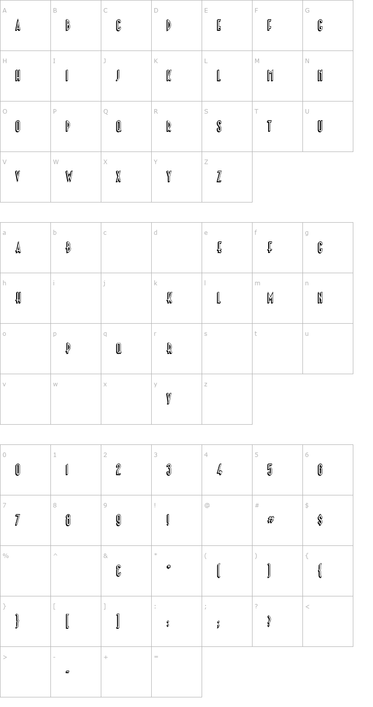 Character Map Paleface-Lift Font