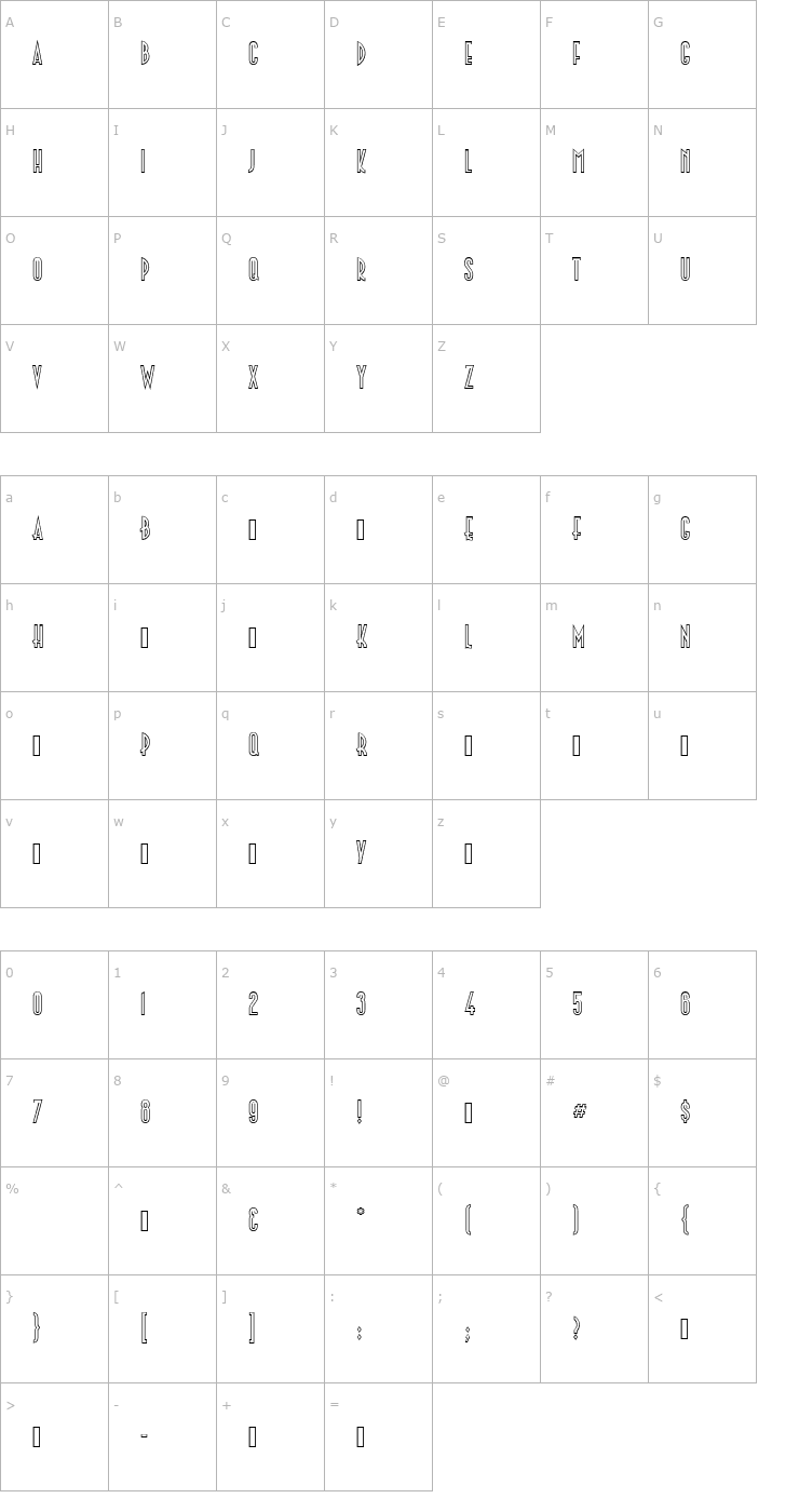 Character Map Paleface-Open Font