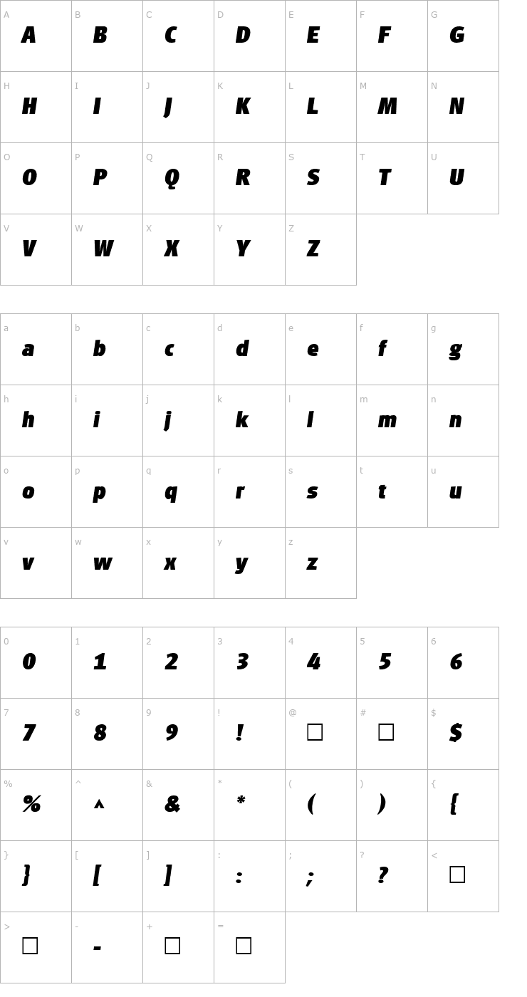 Character Map PalentItal Regular Font
