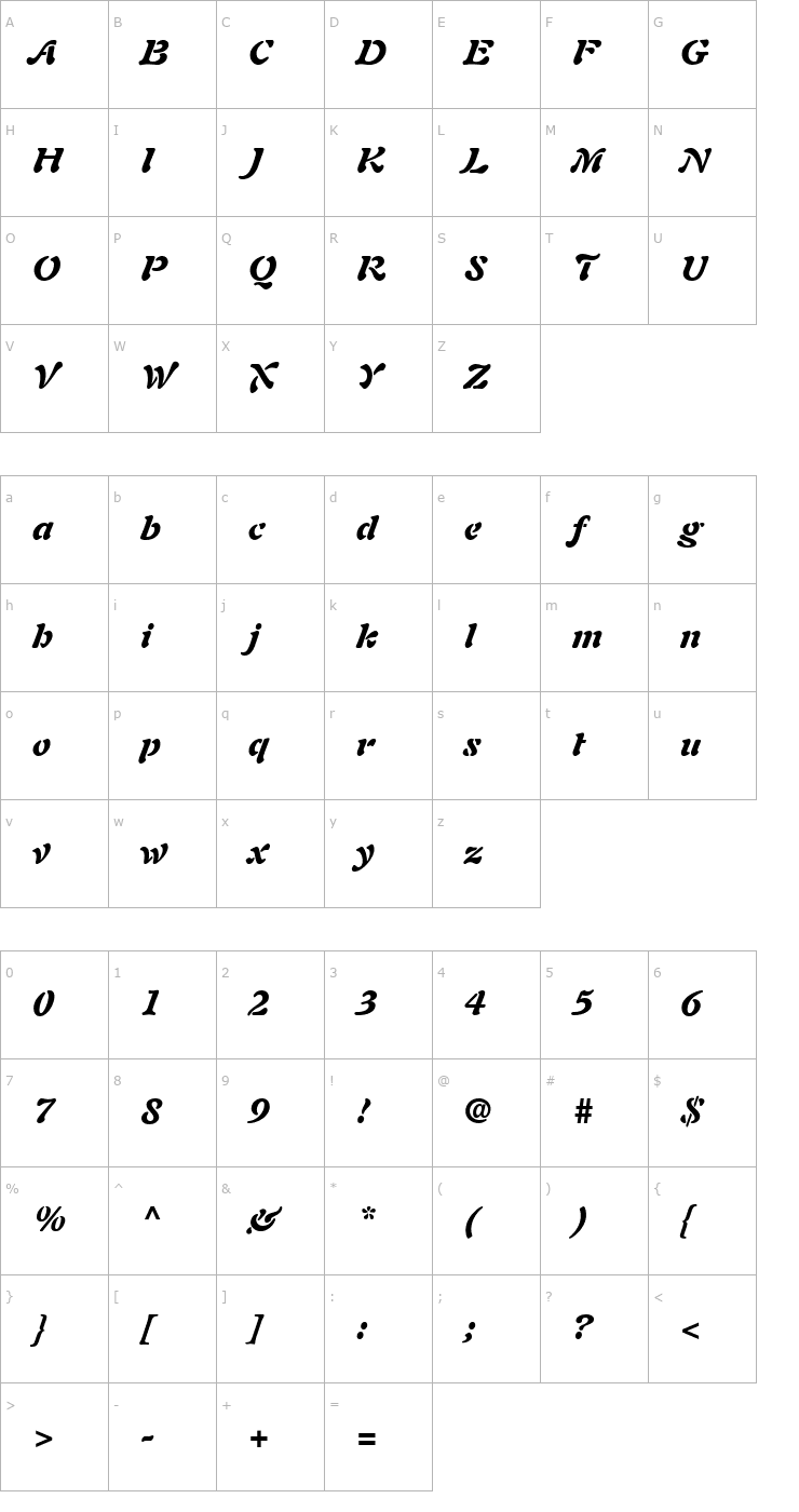 Character Map Palette Black SSi Black Italic Font
