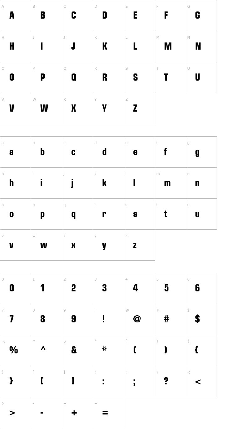 Character Map Palindrome Condensed SSi Bold Condensed Font